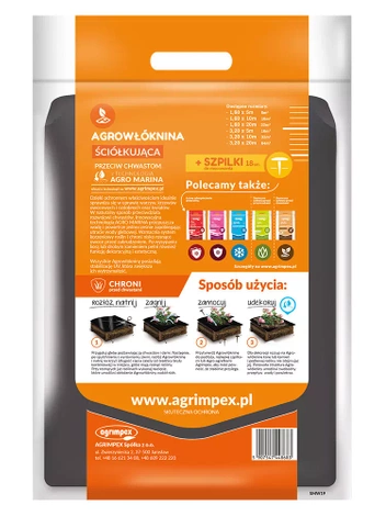 Agrowłóknina ściółkująca 1,6x10m +szpilki 18 szt. | z technologią Agromarina