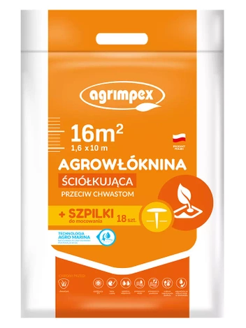 Agrowłóknina ściółkująca 1,6x10m +szpilki 18 szt. | z technologią Agromarina